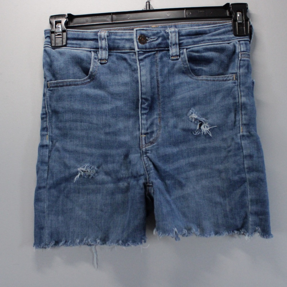 American Eagle High Waisted Distressed Cutoff Denim Shorts Blue Size 6 Long